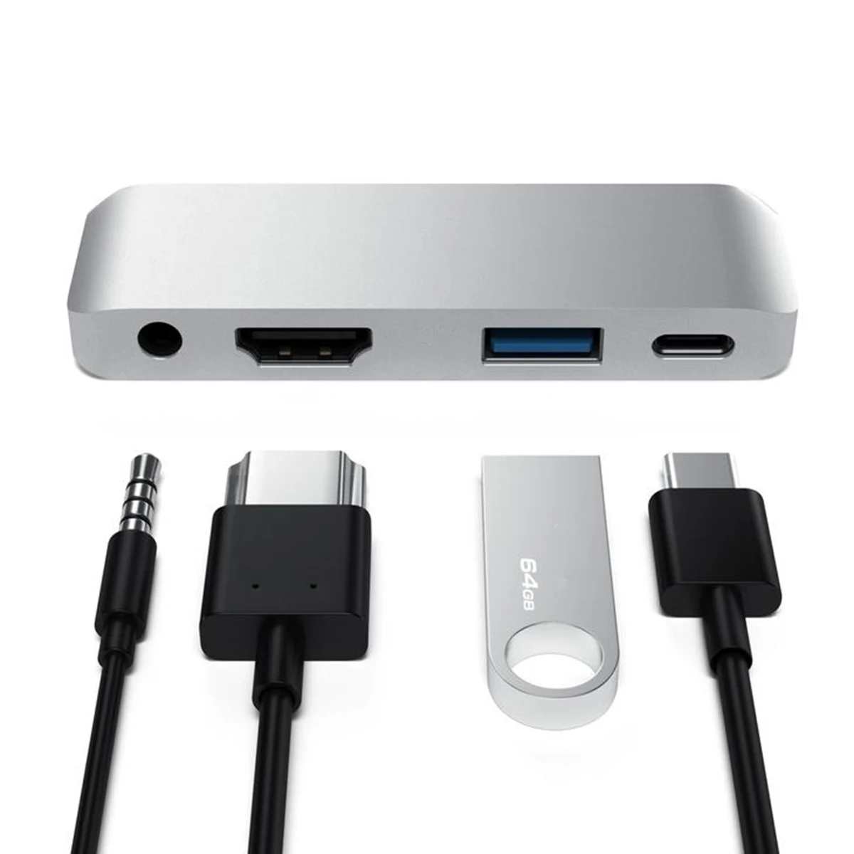 

USB C Hub 4 In 1 Type C To HDMI 4K USB 3.0 3.5mm Audio Jack 18W Fast Charging Type-C Adapter​ Type-C Hub