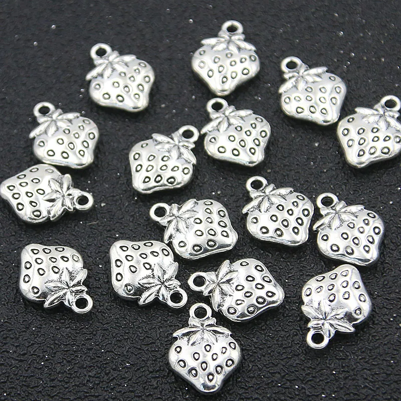 

20PCS 10*15mm Charms Double Sided Strawberry Metal Alloy Fruits Pendant For DIY Jewelry Accessories