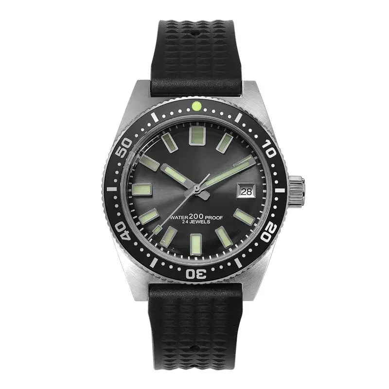 mineral glass 2 Мужские автоматические часы San Martin 62MAS из нержавеющей стали, водонепроницаемые часы для дайвинга 200 м, 12 люминесцентных ободков, Relojes Hombre - Цвет: mineral glass 2