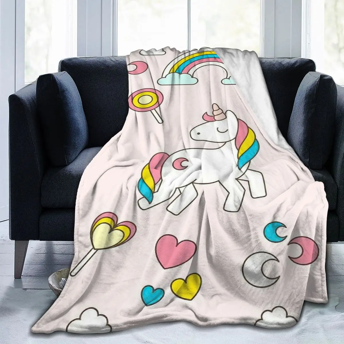 

unicorn 3D Cartoon Sherpa Blanket Warm Super Soft Flannel Office Nap Bedspread Sofa Bedding Plush Quilt Plaids
