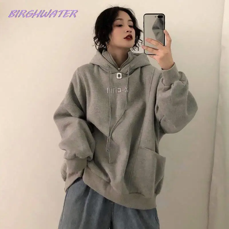 

Женские толстовки на осень и зиму, корейские Простые повседневные свитшоты Ulzzang, Высококачественная уличная одежда, мягкая свободная однот...