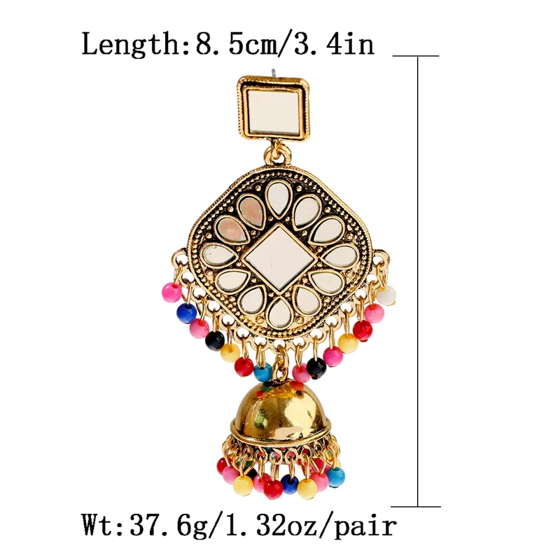 Цыганские серьги с жемчужинами и кисточками в индийском стиле Jhumka для женщин, богемные Ретро Золотые Зеркальные колокольчики, тибетские сережки oorbellen