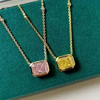 rectangle pink yellow pendant chocker necklace for women 100 925 sterling silver sparkling wedding party fine jewelry gift