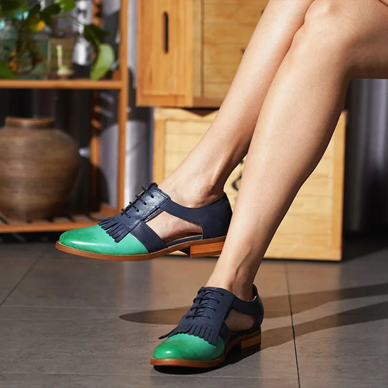 Женские туфли-Броги из натуральной кожи Yinzo желтые винтажные Туфли-оксфорды на