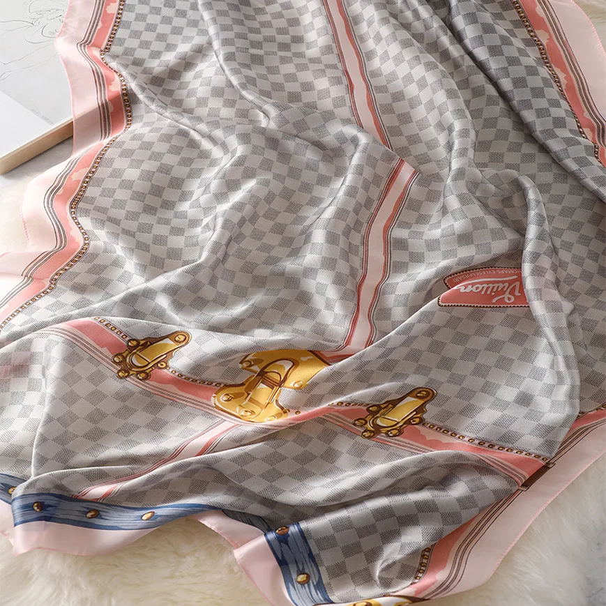 

Women Shawl Soft Scarf Silk Scarf Designer British Lattice Scarf Fashion Female Satin Shawl Scarfs