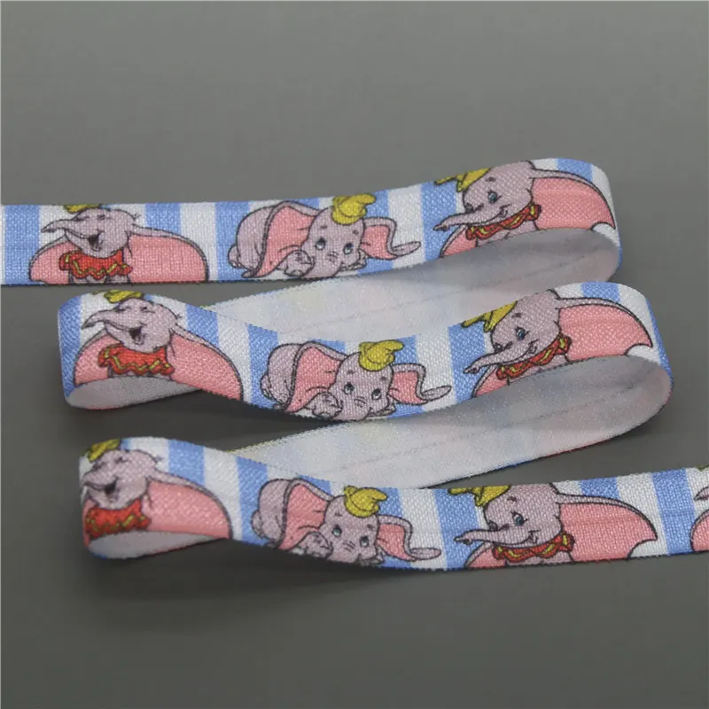 DHK 5/8'' 5yards elephant printed Fold Elastic FOE stretch ribbon hairbow headwear headband DIY OEM E1724 - Цвет: 10135