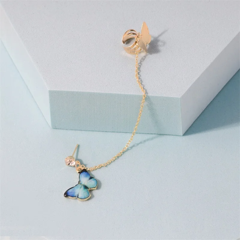 

Kpop Earrings Fashion Jewelry Multicolor Dripping Butterfly Earrings Ear Chain Cute Ear Clip Popular Women Dangle Earrings