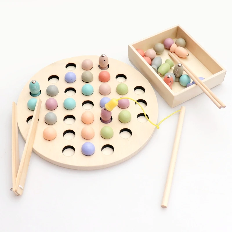 

Montessori Wooden Toys Math Toys Magnetic Fishing Toys Clip Beads Multi-functional learning Toys For Children Educational Toys