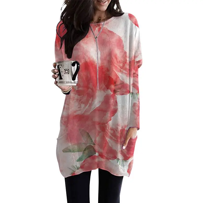 Женская футболка с карманами Повседневная длинным рукавом и градиентом большие