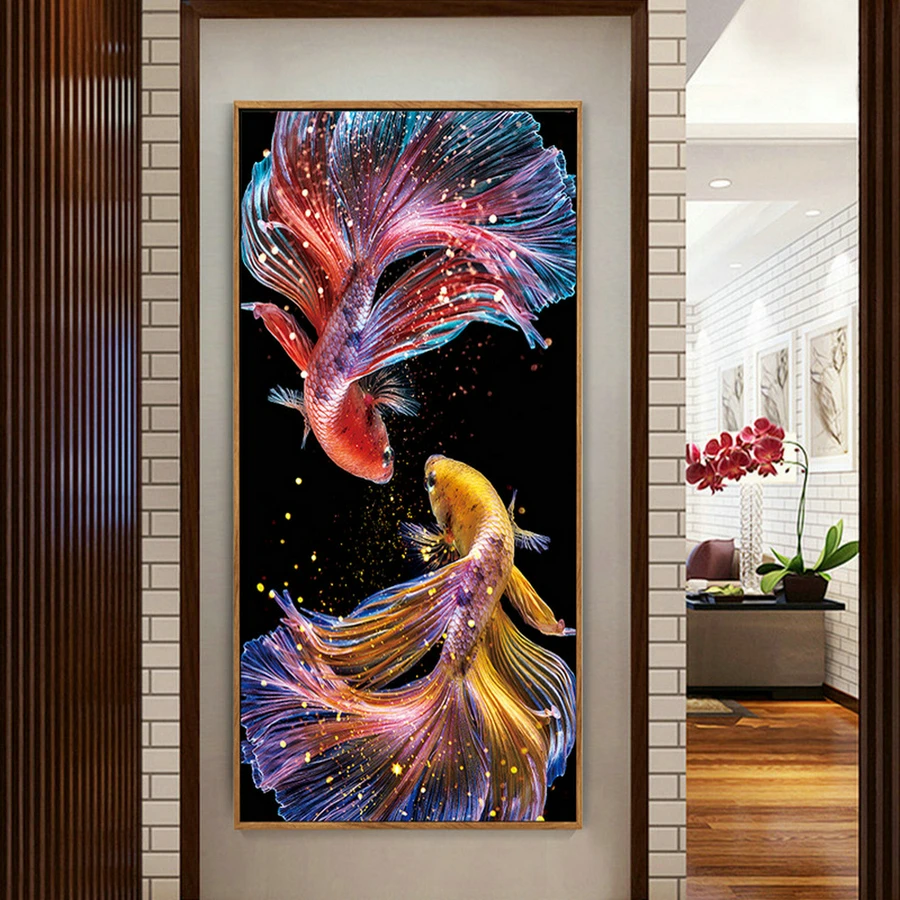 

Набор для вышивки крестиком с изображением рыбок принцессы золотые рыбки Вышивка крестом кои домашний декор