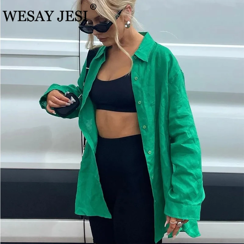 

Блузка WESAY JESI на пуговицах спереди, Осенние зеленые блузки, женские элегантные повседневные белые рубашки с длинным рукавом, женские топы с ...