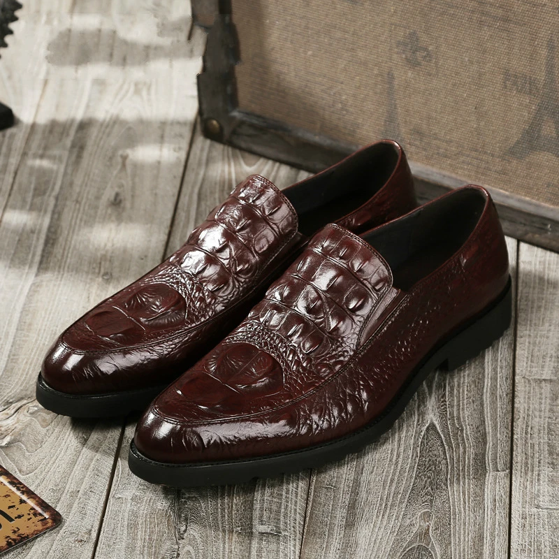 

italian brand designer large size men casual business wedding formal dress cow leather shoes alligator grain slip-on shoe loafer