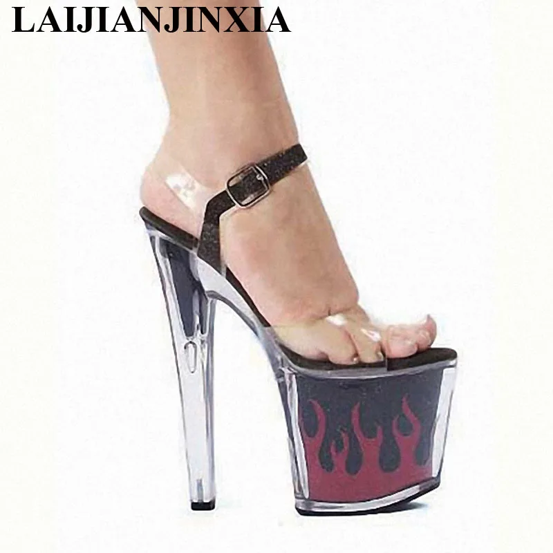 New 8 inch sexy clear Gorgeous High Heels flame platform crystal shoes 20 cm Sandals women 2017 Exotic Dancer shoes