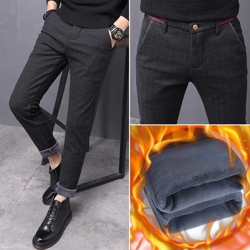 Зимние мужские брюки 2019 повседневные плотные штаны с меховой подкладкой теплые