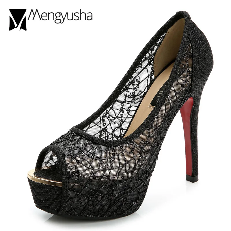 Сандалии женские с открытым носком пикантные кружевные Босоножки на платформе