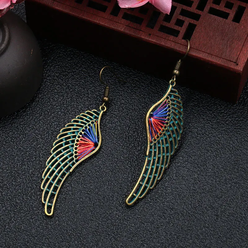 Богемные ретро серьги с крыльями ангела и перьями филигранная ярь-Медянка