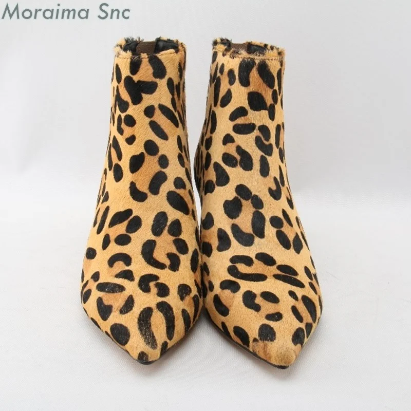 Moraima Snc animal prints short boots leopard ankle boots for women shoes fur med factory sales heels shoes women riding boots