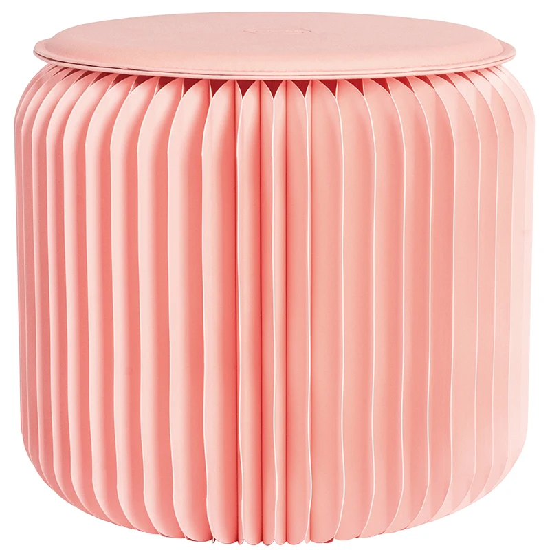 

Small Bench Pink Folding round Short Stool with Leather Cushion Stylish Teapoy Small Furniture