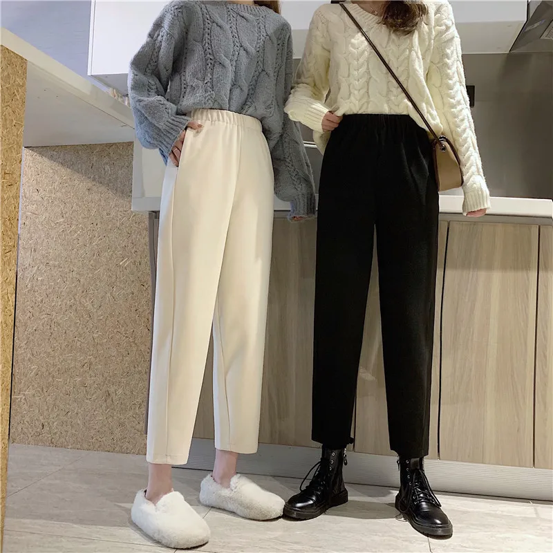 

Straight Solid High Waist Pencil Pants for Women Clothing Hipster Casual Loose Long Capris New Trousers Winter Sweatpants Korean
