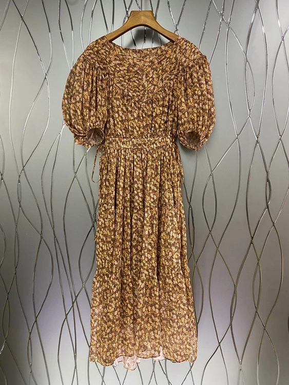 

Женское платье с круглым вырезом, маленькое платье с цветочным узором и рукавами-фонариками на талии, 2021, 529