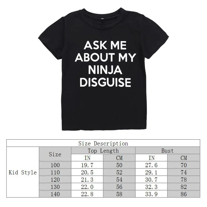 

2021 Ask Me About My Ninja Disguise T Shirt For Teen Boy Girl Cloth Summer Kid Letter Print Top Children Cartoon Masked Tee