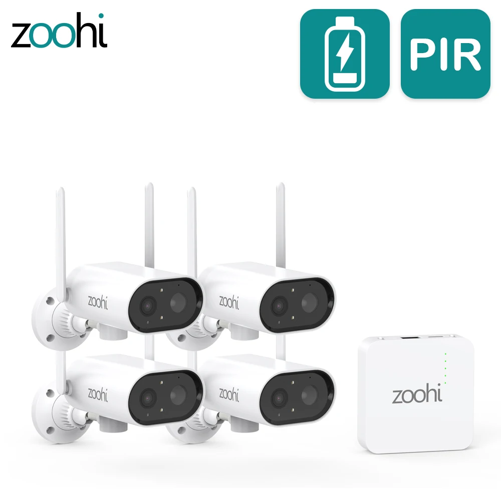 

Zoohi Surveillance Wifi Security Camera Kit Wireless PTZ Battery Camera With Solar Panel Mini NVR System PIR Smart Detection