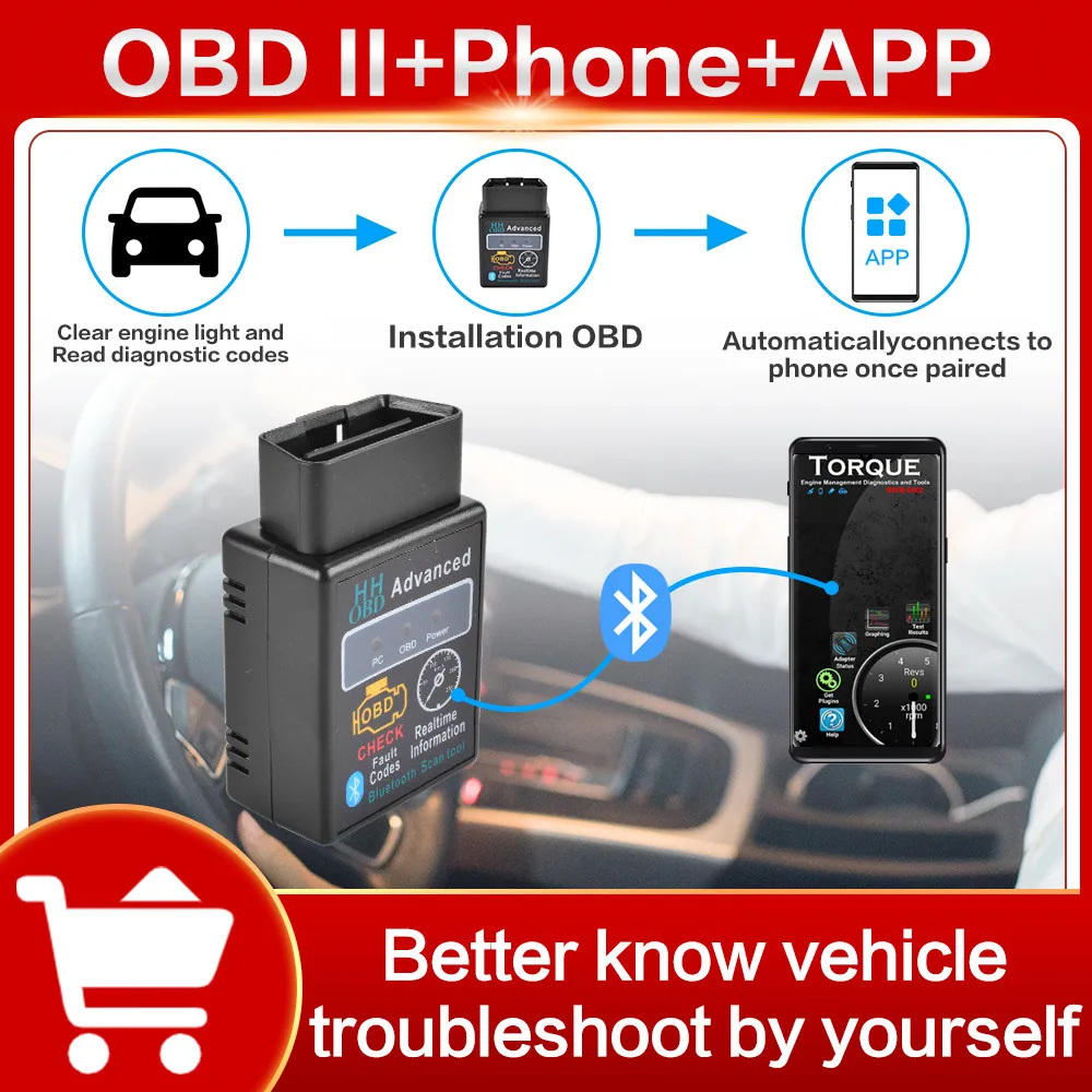 Для Android PC HH OBD ELM327 Bluetooth OBD2 OBDII CAN BUS Check двигатель автомобильный диагностический
