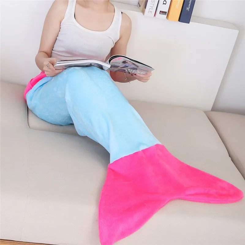 Флисовое одеяло Русалочка для кровати плюшевая в клетку пушистое покрывало на