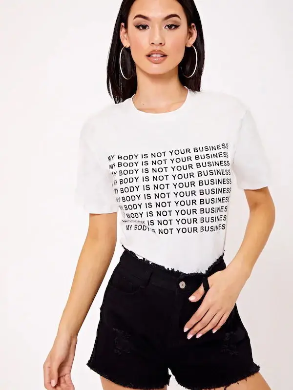 У меня не стесняет тело Не вашего бизнеса футболка Топы с графическим принтом Модные 100% хлопок Цитата милые