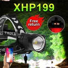 XHP199 супер яркий светодиодный налобный фонарь перезаряжаемый мощный налобный фонарь XHP90 светодиодная фара 18650 рыболовная голова фонарик фонарь