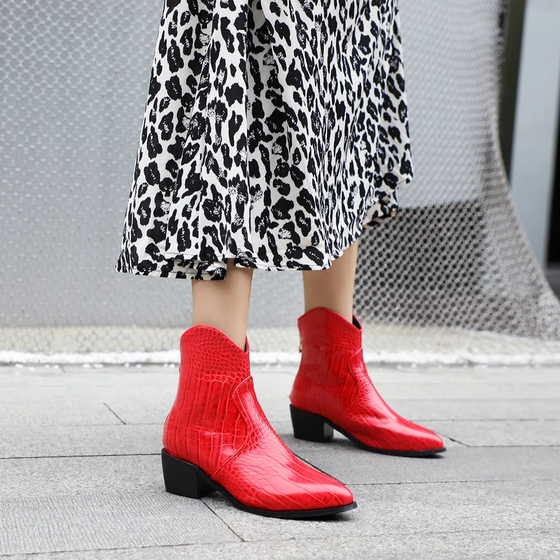 Autumn winter fashion western boots new arrival pointed toe zipper ankle boots for women comfortable thick heel ladies boots 43