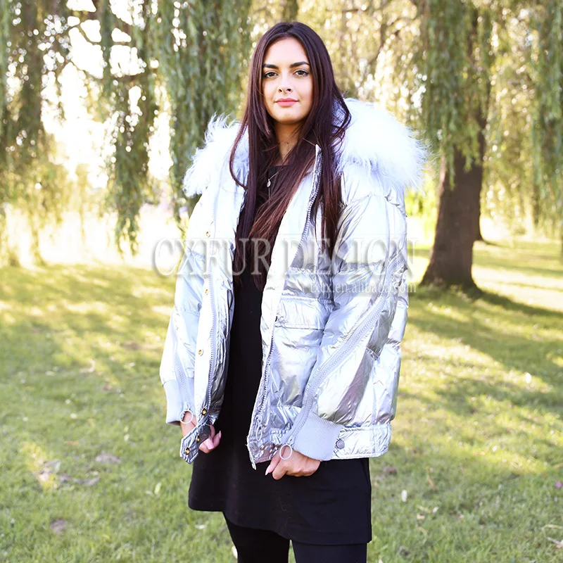 CX-G-D-17B Women Winter Warm Real Mongolian Lamb Fur Collar 100% Duck Down Coat | Женская одежда
