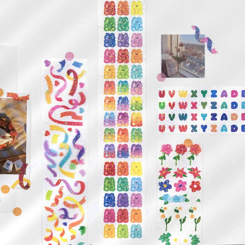 

Colorful PET Washitape Sample Decoration Material Paper Creative Junk Journal Scrapbooking Maskingtape Stationery Laser Candy