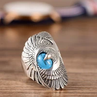 925 sterling silver retro eagle wings set artificial turquoise fashion ring