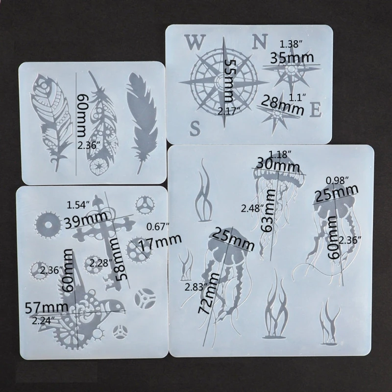 

918F Handmade Gear Bird Feather Jellyfish Compass Silicone Resin Mold Thin Bookmark Art Crafts Tools Resin Fillings Making