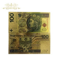 10pcslot nice poland banknotes 100 bill pln gold banknotes in 24k gold plated paper money replica for collection