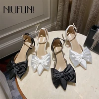 niufuni black white silk bowtie pointed womens pumps sandals buckle stiletto high heels sandals summer dress party ladies shoes