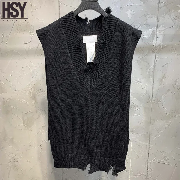 【HSY studo】2019 Новая Осенняя Женская майка разные стили потертые детали вязаный