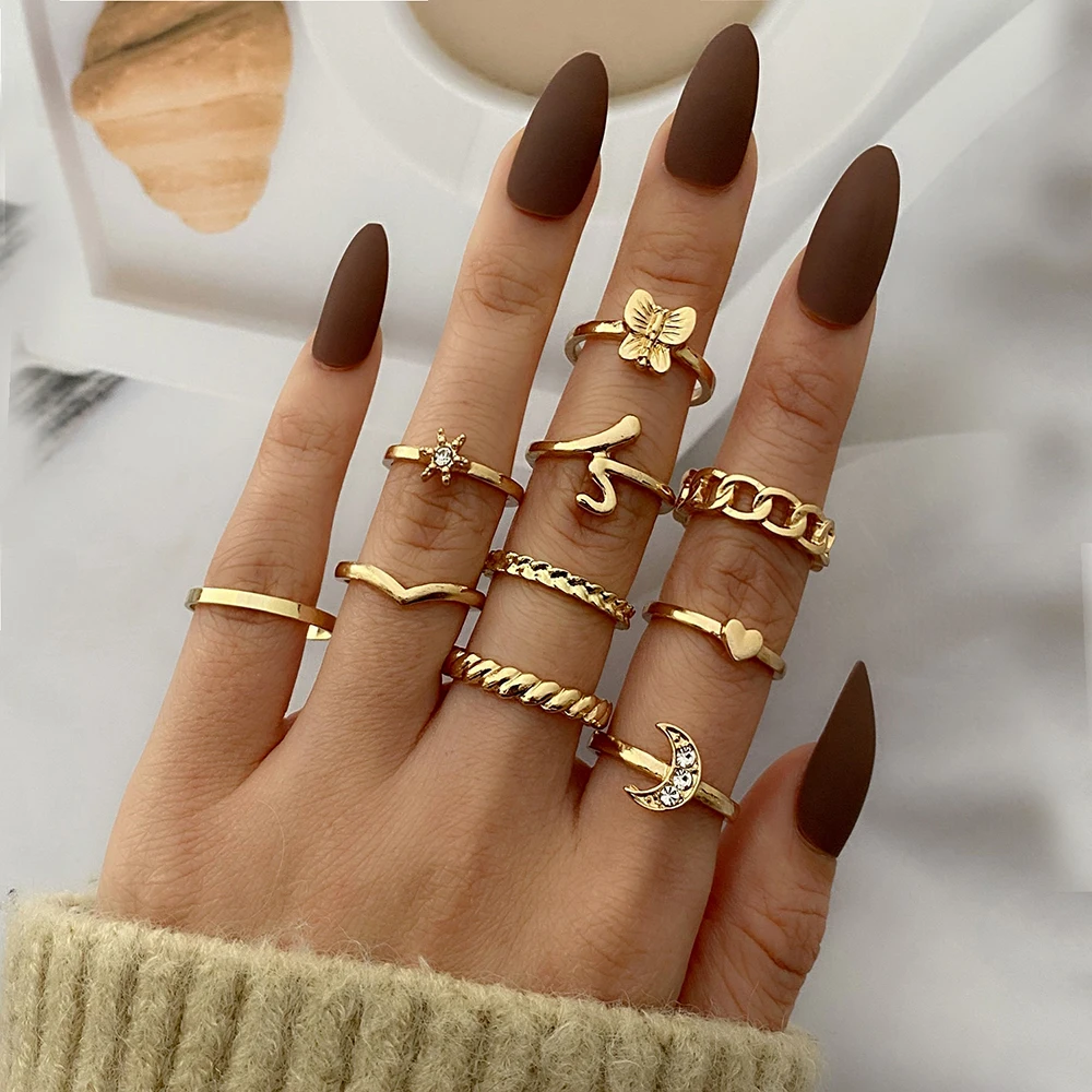 

IPARAM Vintage Gold Moon Butterfly Knuckle Ring Set 2021 Bohemian Geometry Female Knuckle Ring Fashion Charm Jewelry Gift