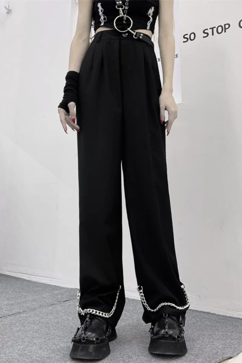 

Suit wide leg pants women's summer design chain straight casual pants loose high waist BF pants fashion