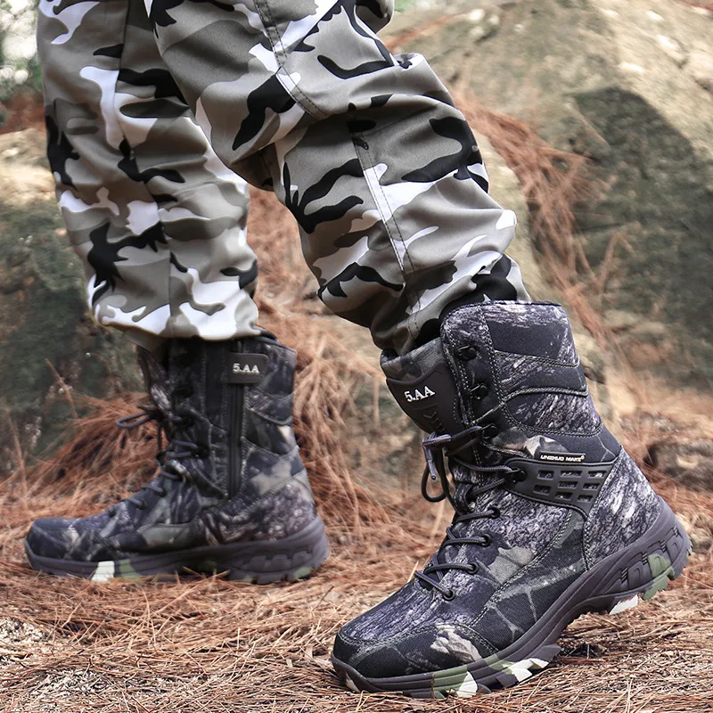CAMEL JINGE Outdoor Sports Camouflage Oxford Waterproof Men Hiking Shoes Boots Zipper Amphibious Jungle High Tactical Boots Men