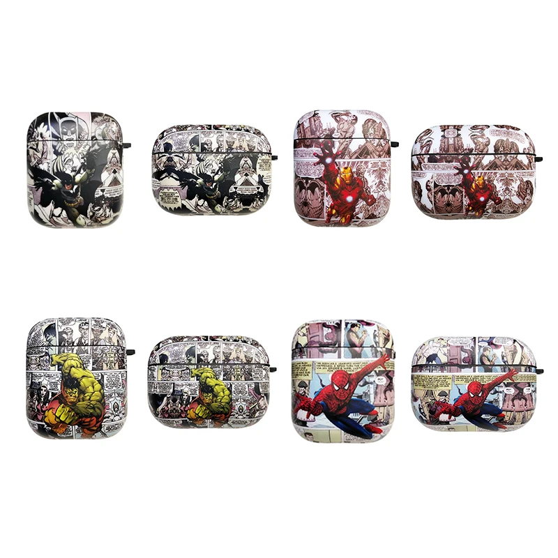 

Marvel Cartoon Style Iron Man Spiderman Cases for Airpods Pro 1/2 Protective Bluetooth Wireless Earphone Cover Charging Box Bags