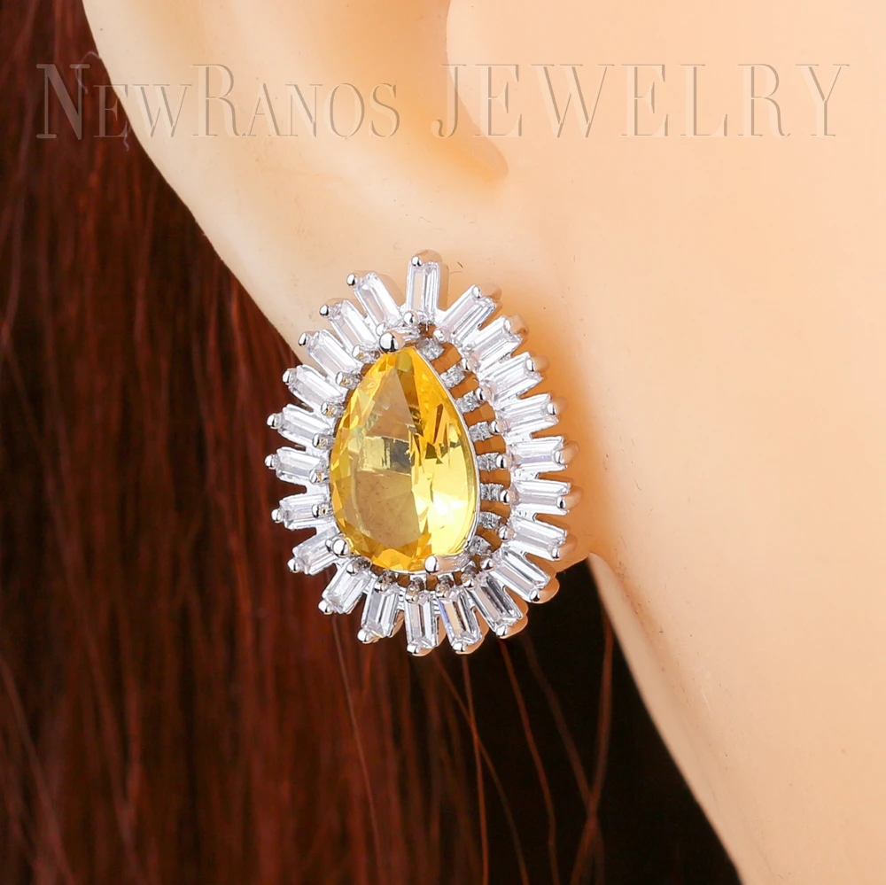 Newranos женские серьги-гвоздики трапециевидные капли воды желтые Фианиты Серьги