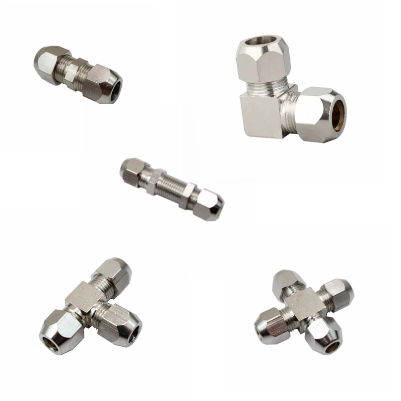 Латунный никелированный Компрессионный фитинг прямой локоть тройник переборка 4