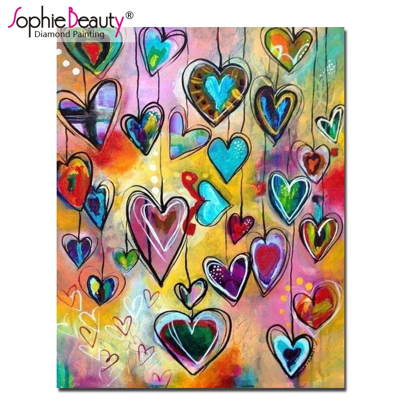 

Картина из страз «Софи Бьюти» с красочным сердцем «сделай сам», полностью заполненная, Resinstone, ручная работа, вышивка, украшение комнаты, мил...