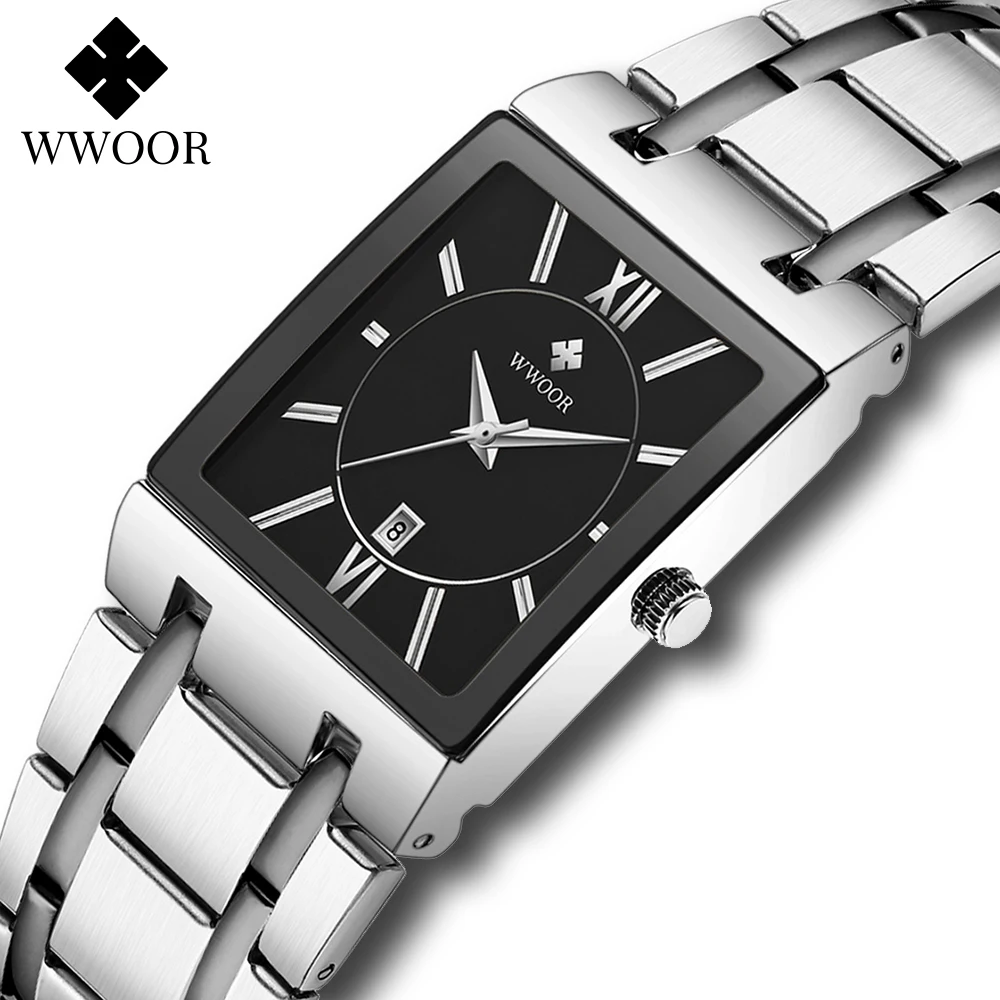 

WWOOR 2020 Top Brand Luxury Square Mens Watches 30M Waterproof Date Clock Male Quartz Casual Sports Wrist Watch Men Montre Homme