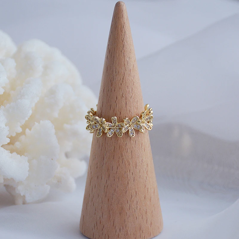 

Luxury High Quality 14k Real Gold Beautiful Flowers Rings for Women Adjustable Open Design Micro Inlay AAA Zirconia Party Gift