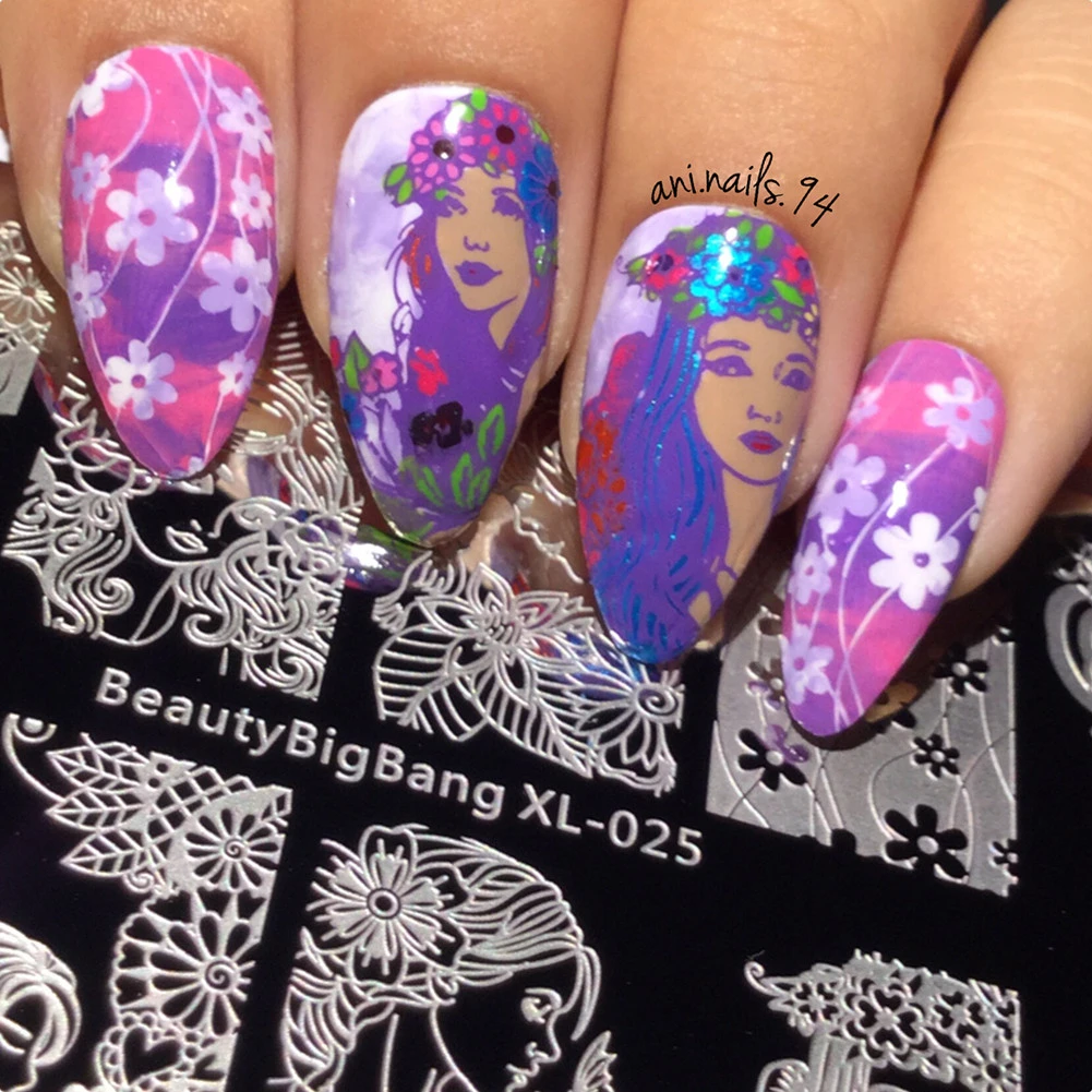 Beauty BigBang штамповочная пластина для дизайна ногтей Красивая Девушка Цветочное