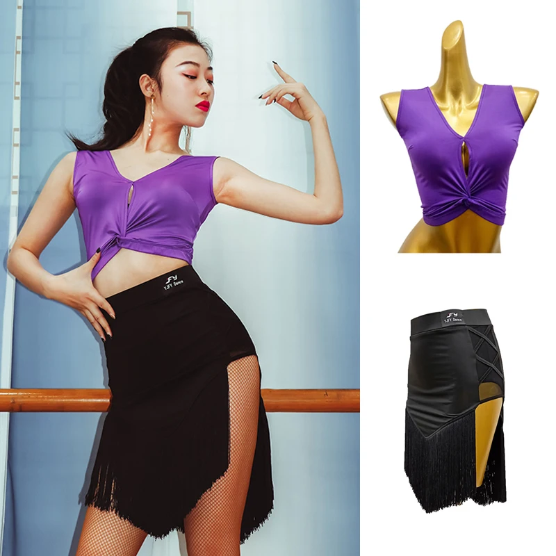 Латинское платье для танцев Для женщин сексуальные топы без рукавов Разделение