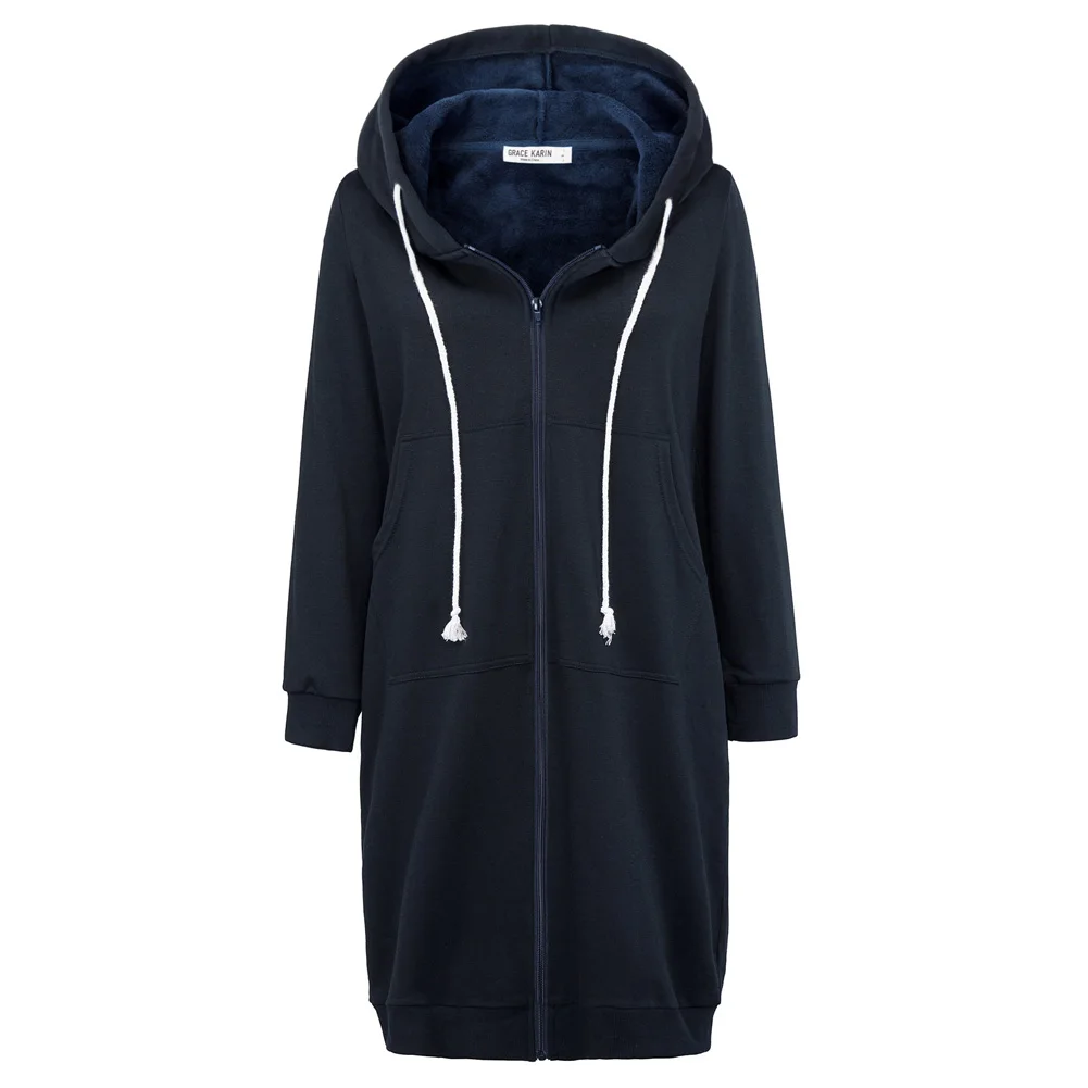 

GK Women Fleece Lined Hoodies Hooded Coat With Pockets Casual Long Sleeve Zip-Up Long-sleeved Hooded Non-fleece Zipper Sweater